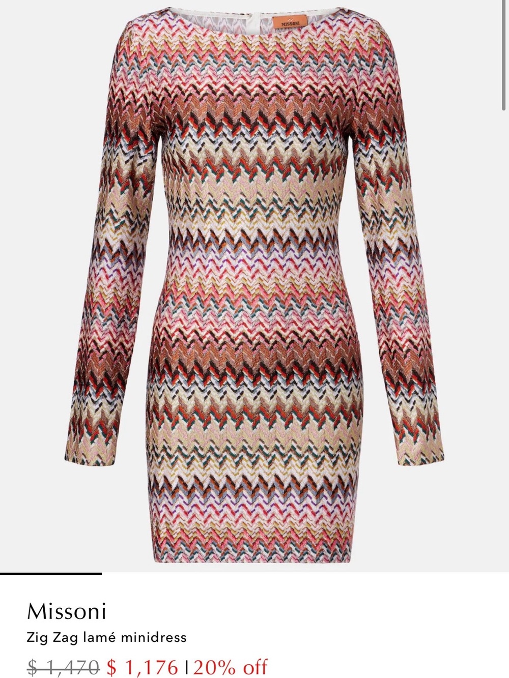 NWT Missoni Multicolor Zigzag Long-Sleeve Knit Dress